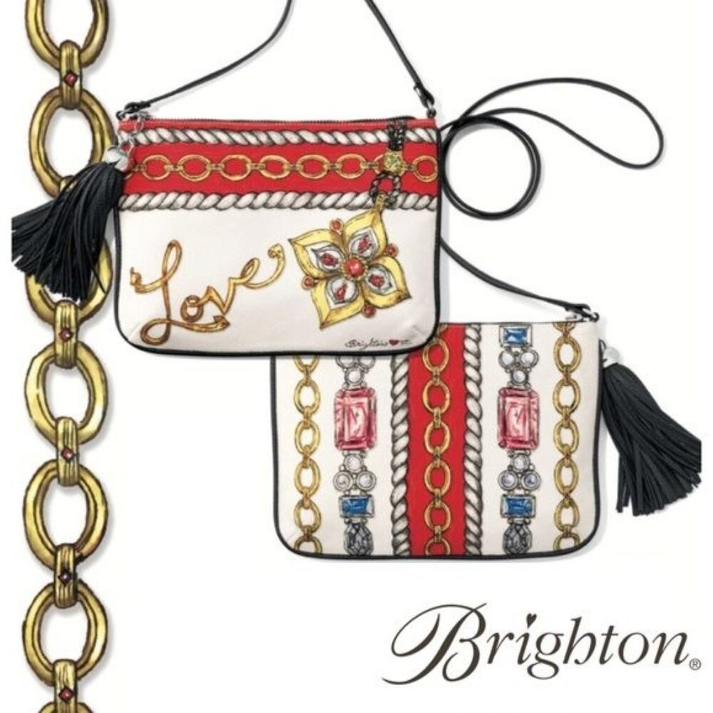 Brighton Love Glitter & Go Leather Canvas Crossbody‎ Jeweled Bag Purse Handbag